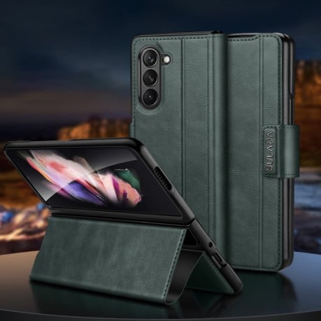 Шкіряний чохол-книжка SULADA All-inclusive Magnetic Snap Flip Leather для Samsung Galaxy Fold 6 - зелений