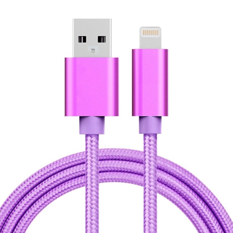 Зарядный кабель 1m 3A Woven Style Metal Head 8 Pin to USB Data / Charger Cable для iPhone - фиолетовый