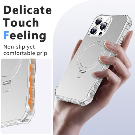 Протиударний чохол Solid Color Wave MagSafe Holder для iPhone 16 Pro - сріблястий