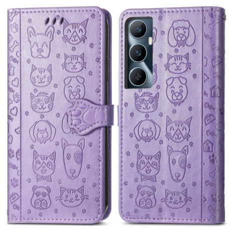 Чехол-книжка Cat and Dog для Realme C65 - фиолетовый