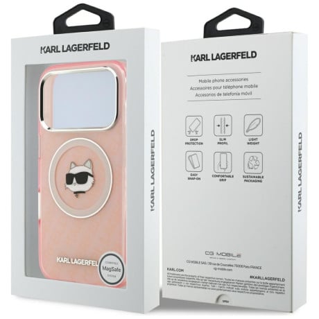 Оригинальный чехол Karl Lagerfeld IML Choupette Head Logo с MagSafe на iPhone 17 Pro Max - Pink
