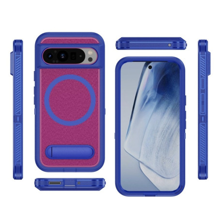 Противоударный чехол Guard MagSafe Holder Matte PC Hybrid для Google Pixel 9 Pro - Blue Rose Red