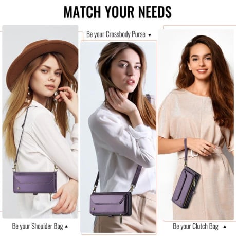 Чехол-книжка CaseMe C36 Card Slots Zipper Wallet RFID Anti-theft Leather для Google Pixel 9a - фиолетовый