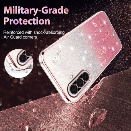 Протиударний чохол Gradient Glitter Flower All-inclusive  для Samsung Galaxy A36 - рожевий