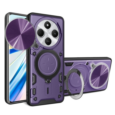 Противоударный чехол CD Texture Sliding Camshield Magnetic Holder на Redmi 14C 4G/Poco C75/Redmi A4 5G - фиолетовый