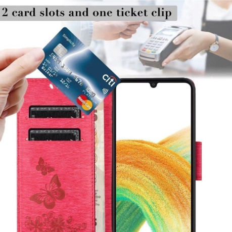 Чохол-книжка з тисненням &quot;метелика&quot; та магнітним хлястиком на Samsung Samsung Galaxy A36/A56 5G - червоний