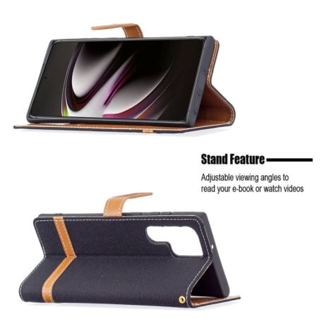 Чехол-книжка Color Matching Denim Texture на Samsung Galaxy S22 Ultra 5G - черный