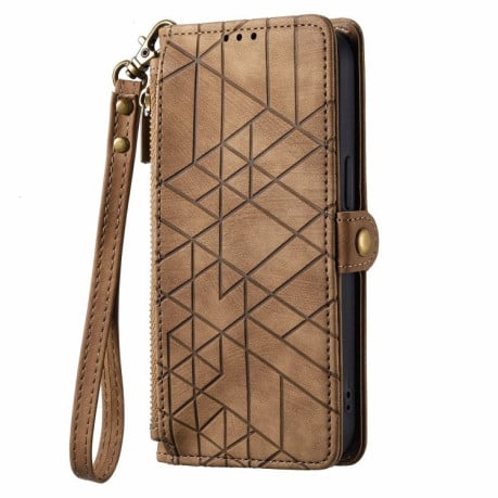 Чехол-книжка Geometric Zipper Wallet Side Buckle Leather для Realme Note 50 - коричневый