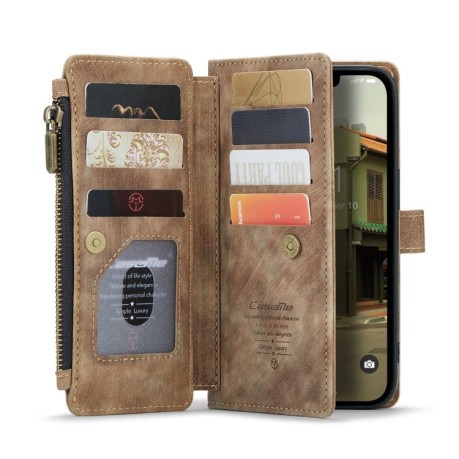 Кожаный чехол-кошелек CaseMe-C30 для  iPhone 14 Max - коричневый