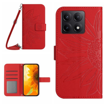 Чехол-книжка Skin Feel с рисунком подсолнуха на Xiaomi 14T 5G Global - красный