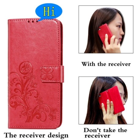 Чехол-книжка Four-leaf Clasp Embossed Buckle на Samsung Galaxy A02S - красный