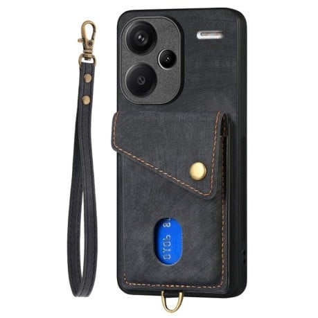 Противоударный чехол Retro Card Wallet Fold Leather для Xiaomi Redmi Note 13 Pro+ - черный