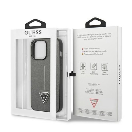 Оригінальний чохол Guess SaffianoTriangle Logo для iPhone 14 Pro Max - silver