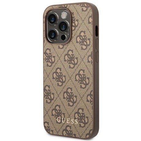 Оригинальный чехол Guess 4G Metal Gold Logo для iPhone 14 Pro Max - Brown