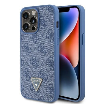 Оригинальный чехол Guess Leather Triangle Strass для iPhone 15 Pro Max - blue (GUHCP15XP4TDPB)