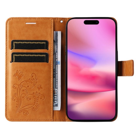 Чехол-книжка Embossed Butterfly для iPhone 16 - желтый