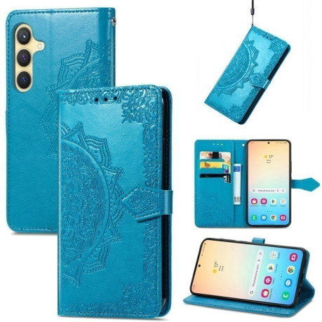 Чехол-книжка Mandala Embossing Pattern на Samsung Galaxy S25 Plus 5G - синий
