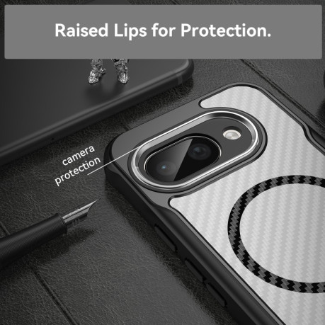 Ударозахисний чохол Carbon Fiber Texture MagSafe Translucent на Google Pixel 9a - чорний