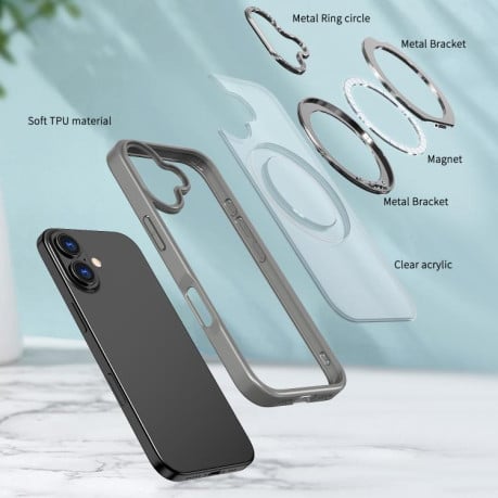 Чехол kalebol с MagSafe и подставкой 360 Metal Ring Holder на iPhone 17 - Gray