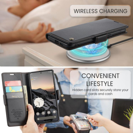Чохол-книжка CaseMe 023 Butterfly Buckle Litchi Texture RFID Anti-theft Leather для Google Pixel 9a - чорний