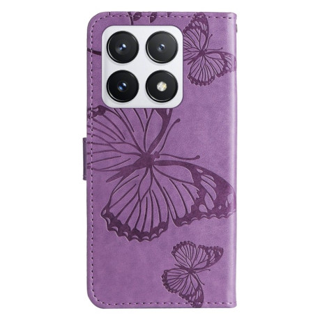 Чехол-книжка Embossed Butterfly для Xiaomi 14T Pro - фиолетовый