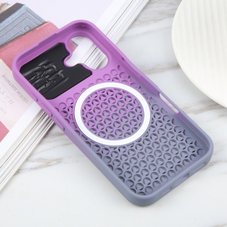 Противоударный чехол Gradient Color Honeycomb Aromatherapy MagSafe для iPhone 16 - Purple Grey