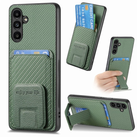 Протиударний чохол Carbon Fiber Card Bag для Samsung Galaxy A35 5G - зелений