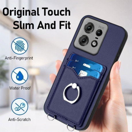 Протиударний чохол R20 Ring Card Holder для Motorola Edge 50 Pro 5G - синій