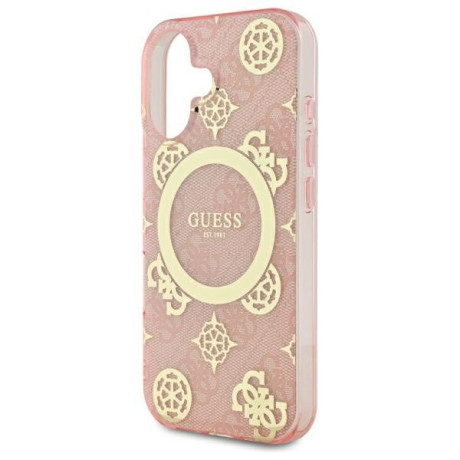 Оригинальный чехол Guess IML Peony On 4G Background MagSafe для iPhone 16 - Pink