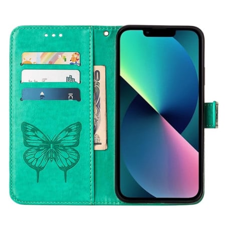 Чехол-книжка Embossed Butterfly для  iPhone 14 Plus - зеленый