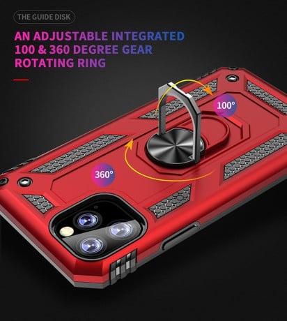 Протиударний чохол HMC з поворотною підставкою на iPhone 11 Pro-червоний