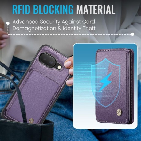 Чехол JEEHOOD J05 Business Magnetic Style RFID Leather для Google Pixel 9a - фиолетовый
