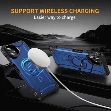 Противоударный чехол MagSafe Lens Holder PC Hybrid TPU для Samsung Galaxy A06 - синий