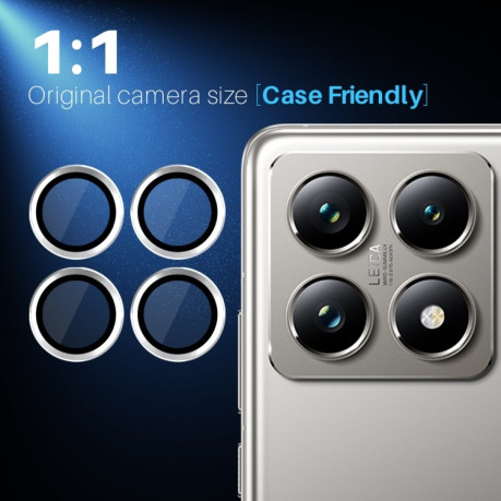 Захисне скло NORTHJO Glitter Camera Lens Protector Tempered Glass Metal Ring на Xiaomi 14T Pro 5G - сріблясте