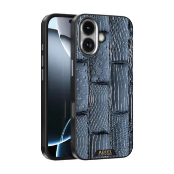 Ультратонкий чехол ABEEL Beast Pattern 6D Micro-Embossed MagSafe Genuine Leather на iPhone 17 - синий