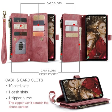 Кожаный чехол-кошелек CaseMe-C30 для Samsung Galaxy S23 FE - красный