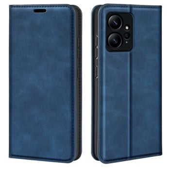 Чехол-книжка в стиле Retro мягкое покрытие Skin Feel деловой дизайн на Xiaomi Redmi Note 12 4G - синий