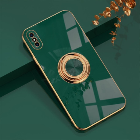 Протиударний чохол 6D Electroplating Full Coverage with Magnetic Ring для iPhone XS/X - темно-зелений