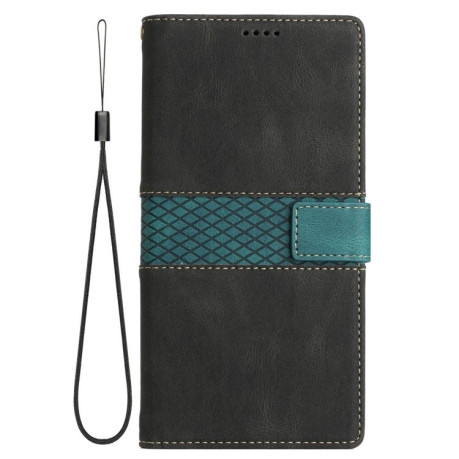 Чохол-книжка Grid Stitching Leather Phone Case with Lanyard для iPhone 16e - чорний