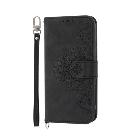 Чехол-книжка Skin-feel Flowers Embossed для Xiaomi 14T Pro - черный