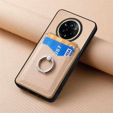 Противоударный чехол Carbon Fiber Card Wallet Ring Holder для Realme 14 Pro+ - хаки