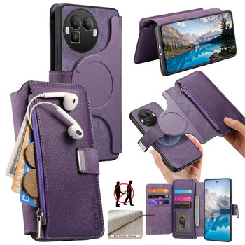 Чохол-книжка CaseNeo MagSafe RFID Anti-theft Zipper Wallet Retro Leather на Realme GT 8 Pro Global — фіолетовий