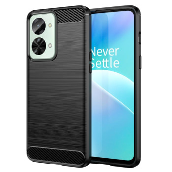 Противоударный чехол Brushed Texture Carbon Fiber на OnePlus Nord 2T - черный