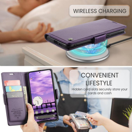 Чехол-книжка CaseMe 023 Butterfly Buckle Litchi Texture RFID Anti-theft Leather для Google Pixel 9a - фиолетовый