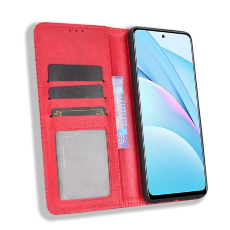 Чехол-книжка Magnetic Buckle Retro на Xiaomi Mi 10T Lite - красный