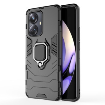 Противоударный чехол Magnetic Ring с подставкой на Realme 10 Pro+ - черный