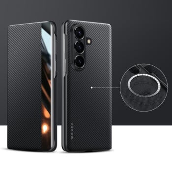 Чехол-книжка Sulada с окном и фактурой кевлара 600D на Samsung Galaxy Fold 7 5G — черные
