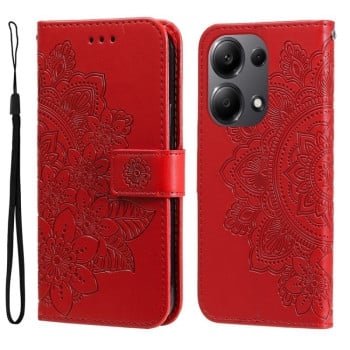 Чехол-книжка 7-petal Flowers Embossing для Xiaomi Redmi Note13 Pro 4G Global/Poco M6 Pro 4G - красный