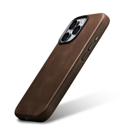 Шкіряний чохол iCarer Leather Oil Wax (MagSafe) для iPhone 15 Pro Max - темно-коричневий