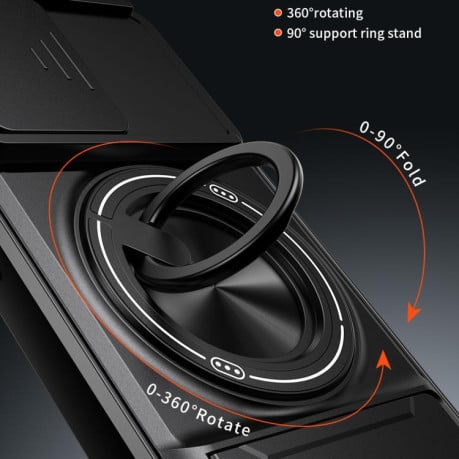 Противоударный чехол Lens Sliding Window Multifunctional Magnetic Shockproof со шторкой камеры на OPPO Reno15 Pro 5G Global — королевский синий